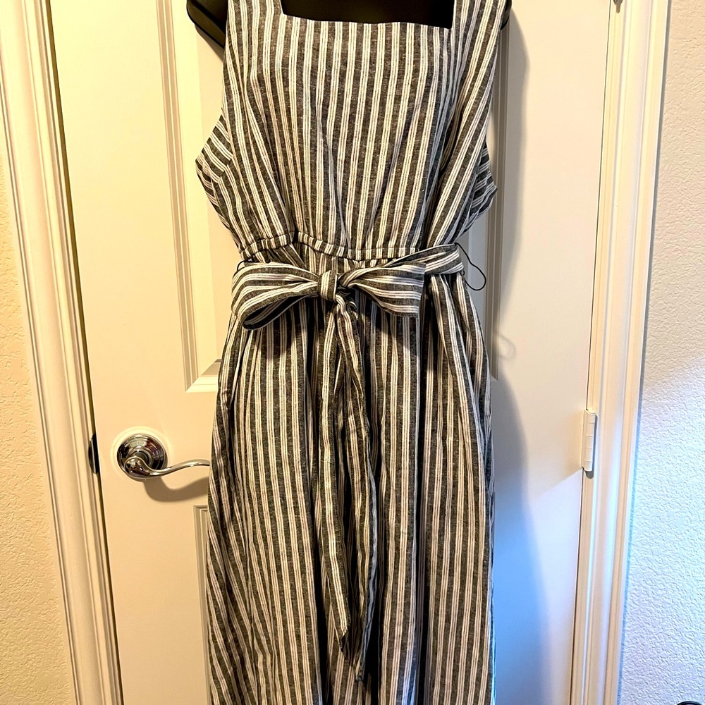 Lane Bryant Lenin look, summer romper. Navy and off-white/ cream stripes